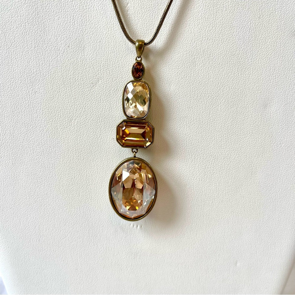 Touchstone Crystal Gold and Brown Necklace with Vintage Charm